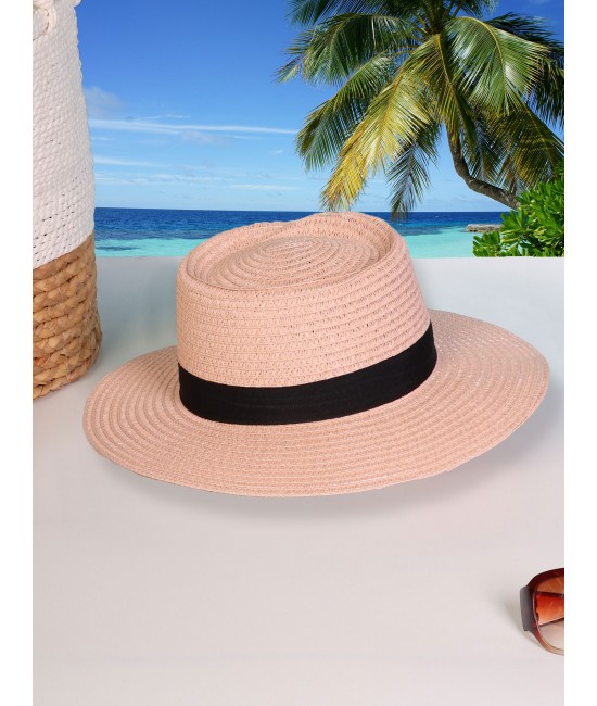 Wide Brim Summer Hat W/ Black Trim